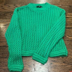 Trendy green crochet crop sweater
